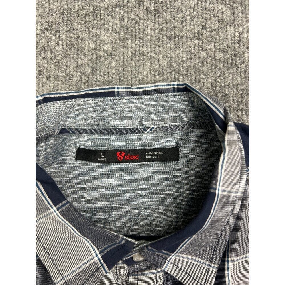 Stoic Button Up Shirt Men's Large Blue Gray Plaid Long Sleeve Casual Cotton - Picture 2 of 7